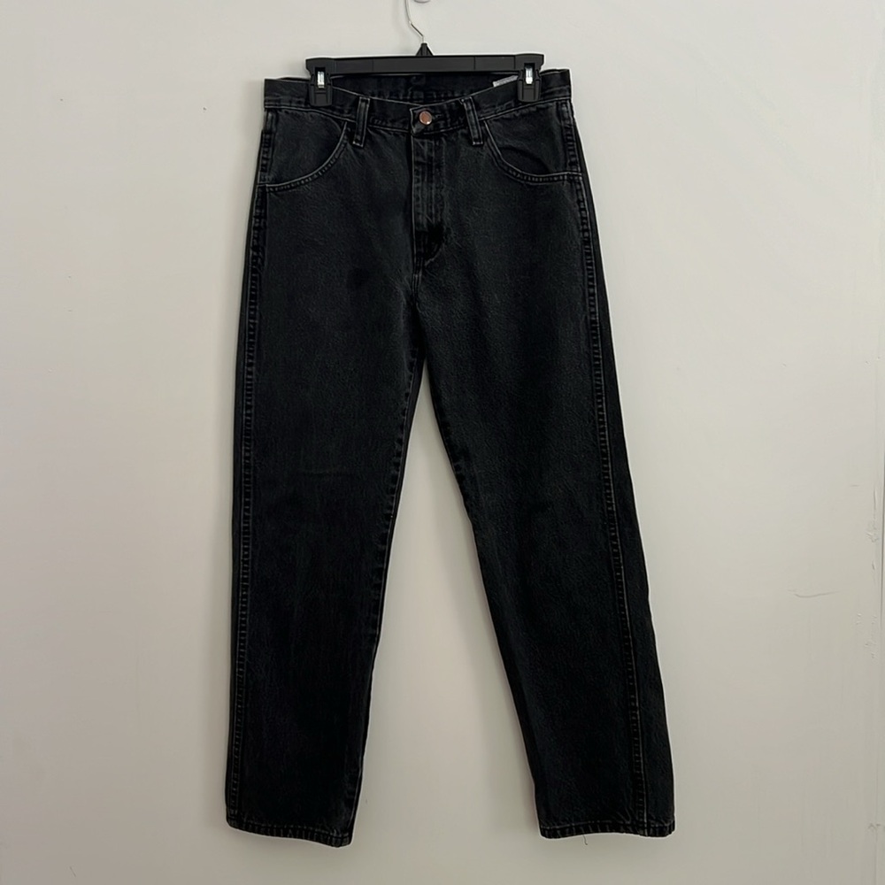 80s 90s Rustler Jeans, 32x30 Black Straight Dark Washed Out Denim 87619CB
